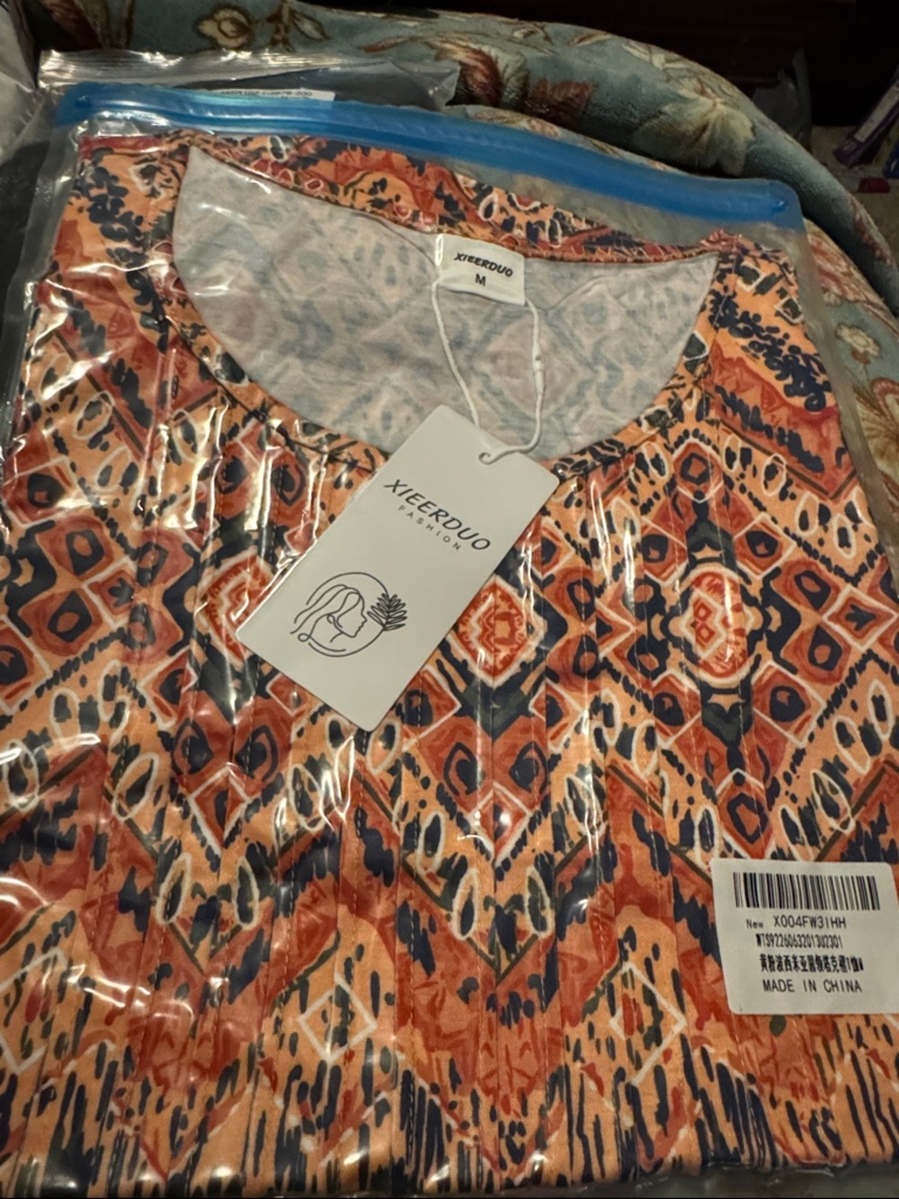 Orange and Navy Printed Women’s Top